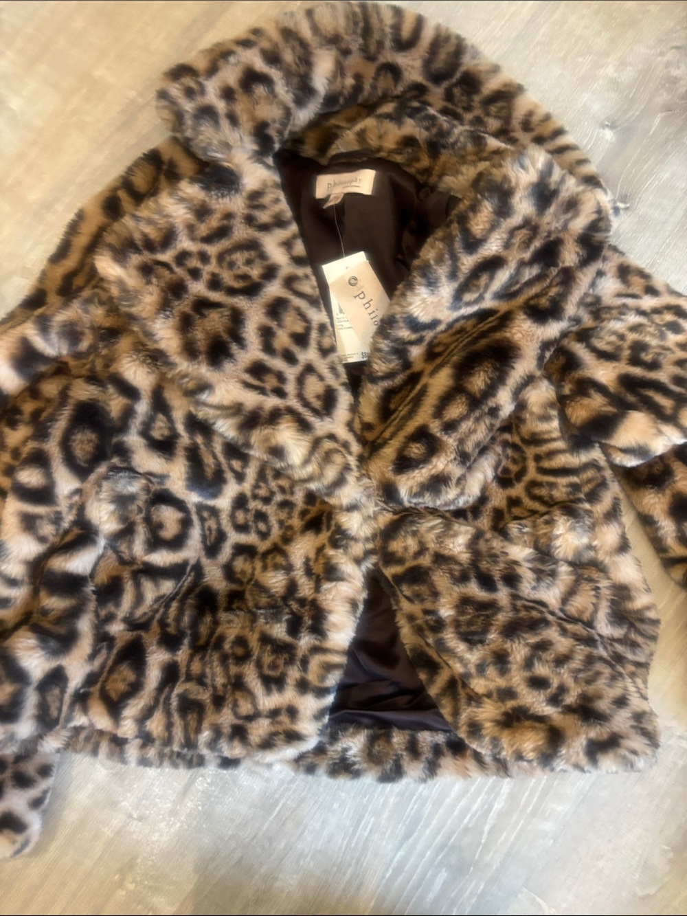 NWT Philosophy Leopard Faux Fur Coat - Brown & Black - Picture 3 of 3